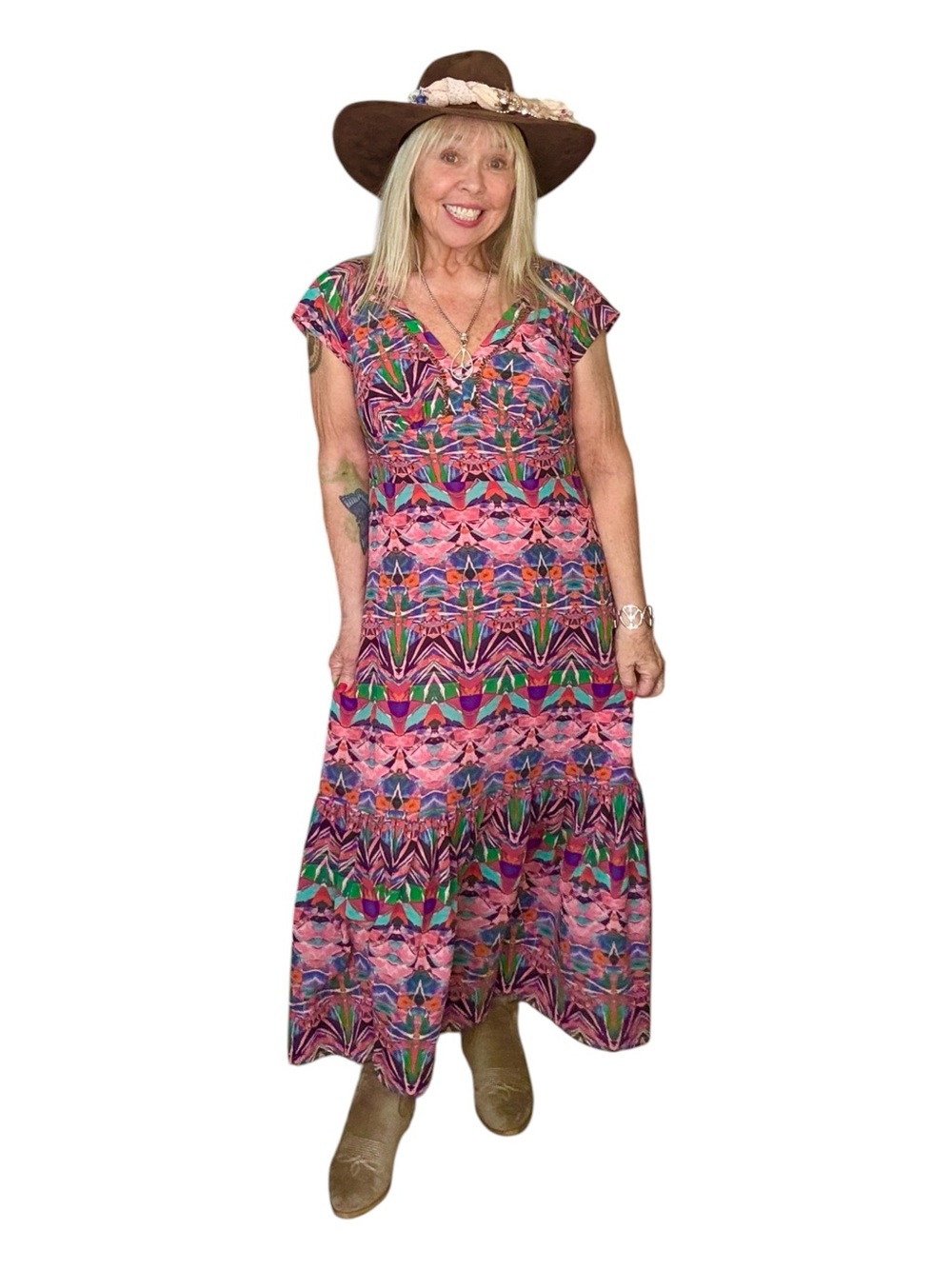 Vibrant Boho Multicolor Midi Dress